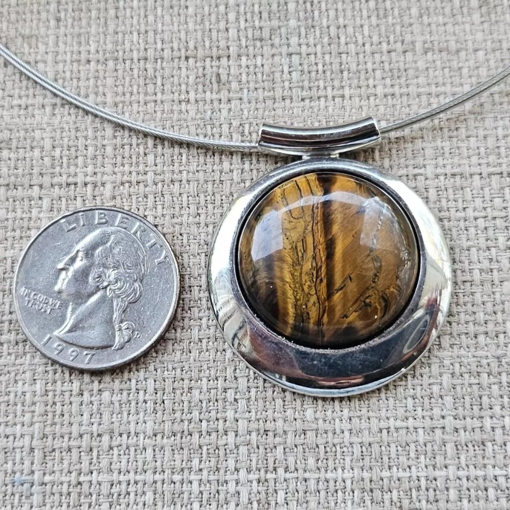 Vintage Necklace Silver Tone Wired Round Pendant Fashion Necklace Jewelry - Picture 9 of 11